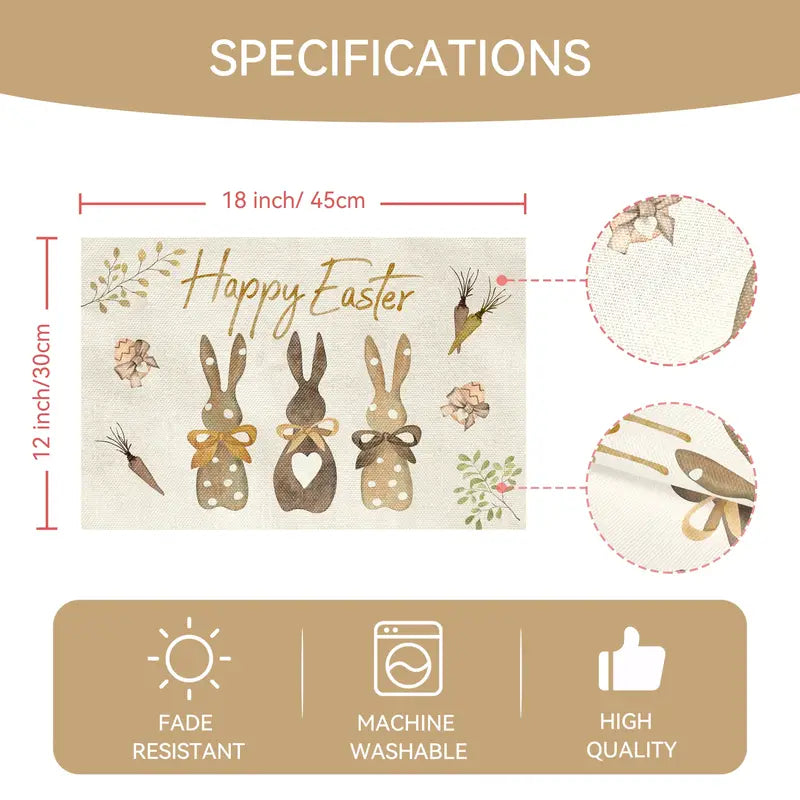Easter Bunny Linen Table Mat with Rabbit and Egg Print