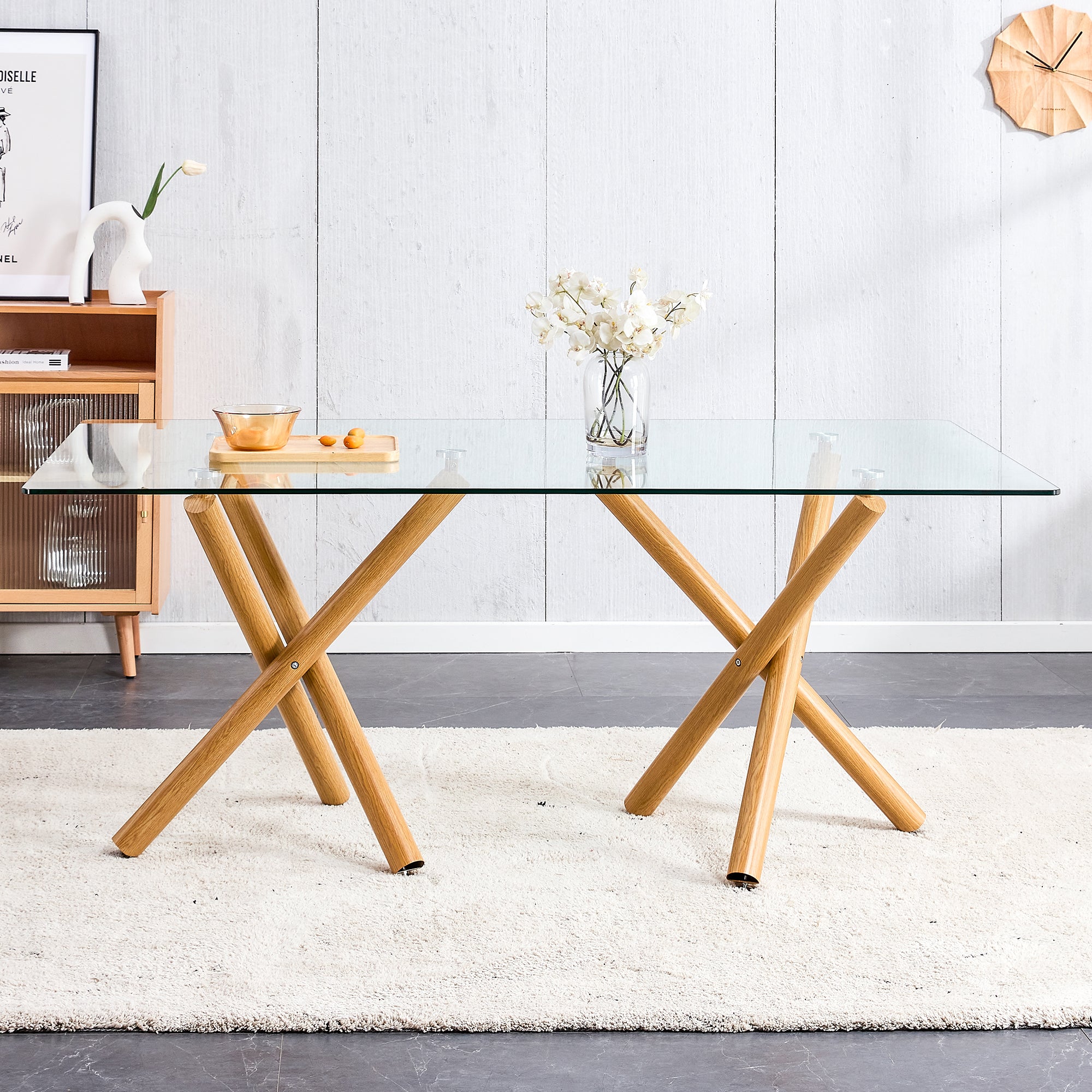Tavolo da Pranzo in Vetro Rettangolare Moderno e Minimalista per 6-8 Persone