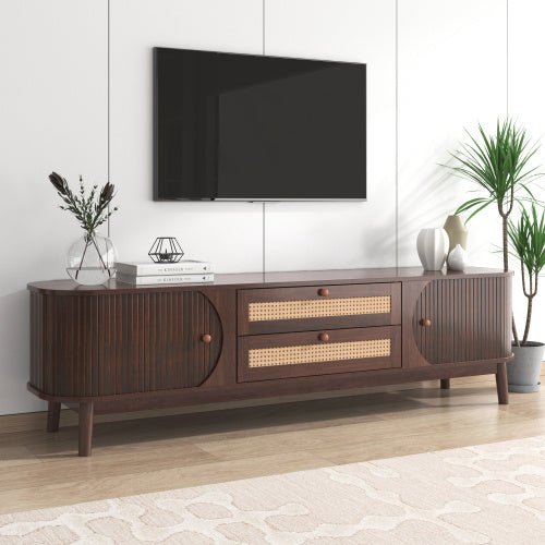 Mobile Porta TV in Rattan - Eleganza Rustica per Televisori fino a 75 Pollici