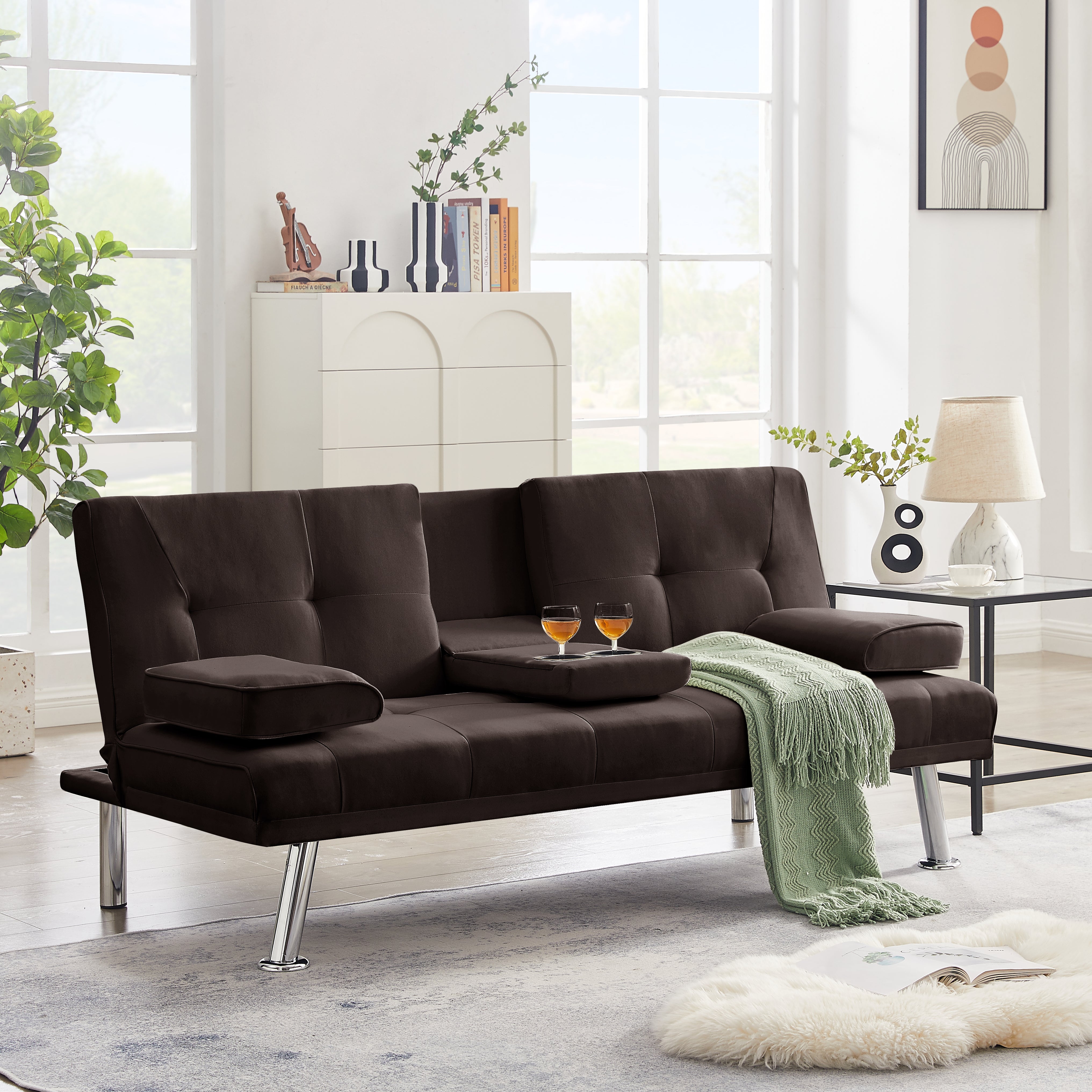 Sofisticato Comfort Convertibile: Divano Letto Futon Pieghevole in Tessuto Lino al 100%