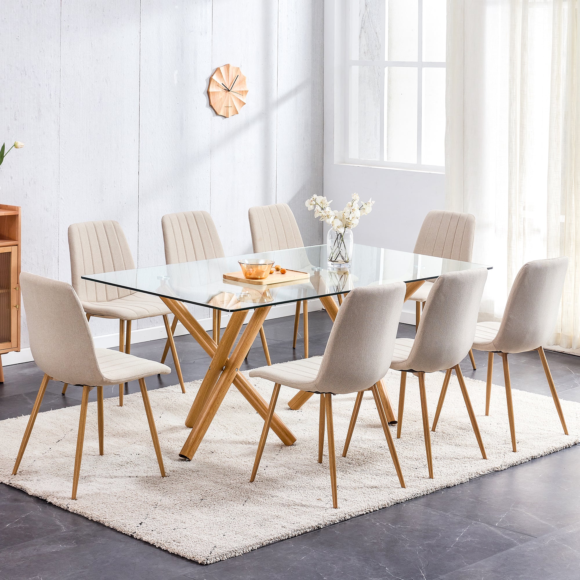 Tavolo da Pranzo in Vetro Rettangolare Moderno e Minimalista per 6-8 Persone