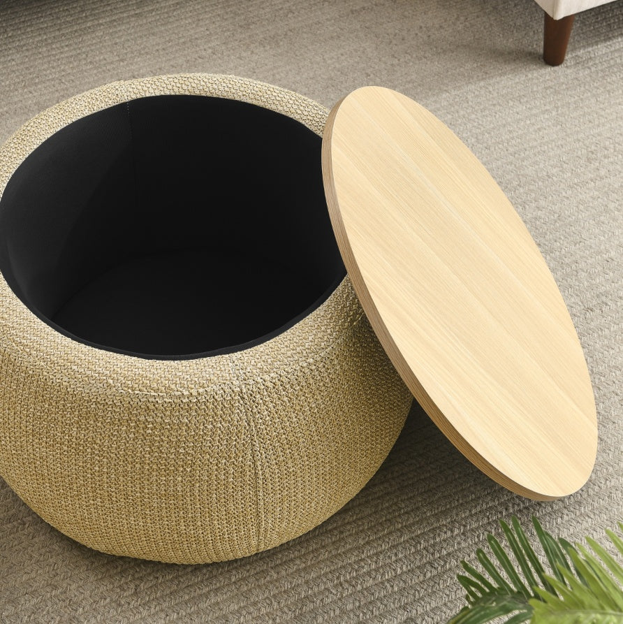 Pouf Tavolino 2-in-1 con Contenitore - Design Multifunzionale e Naturale