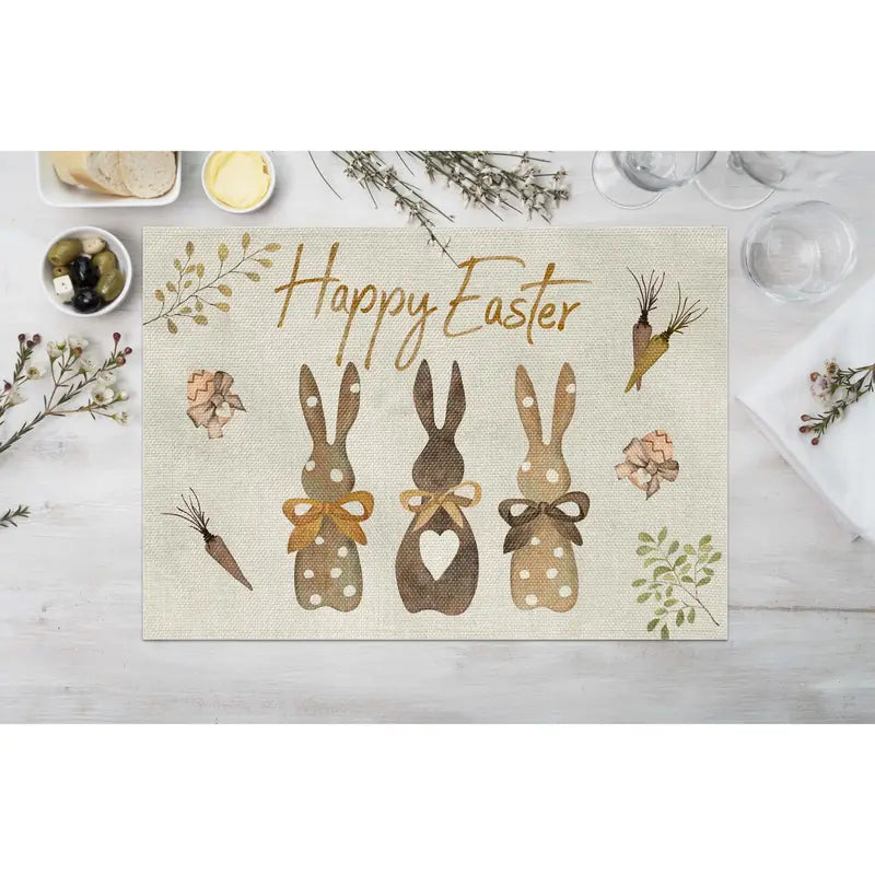 Easter Bunny Linen Table Mat with Rabbit and Egg Print