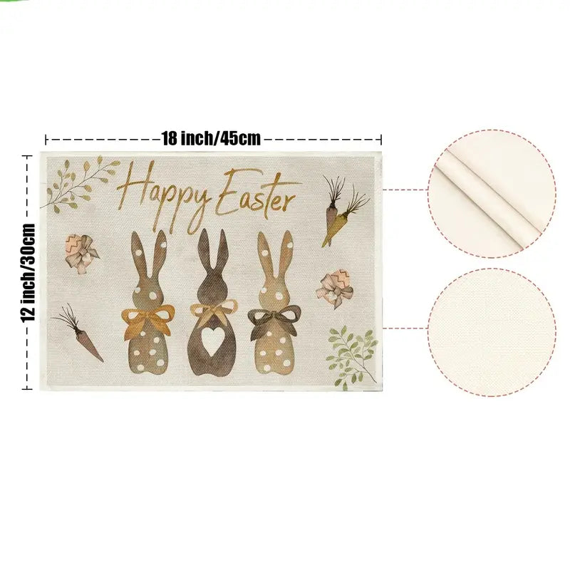 Easter Bunny Linen Table Mat with Rabbit and Egg Print