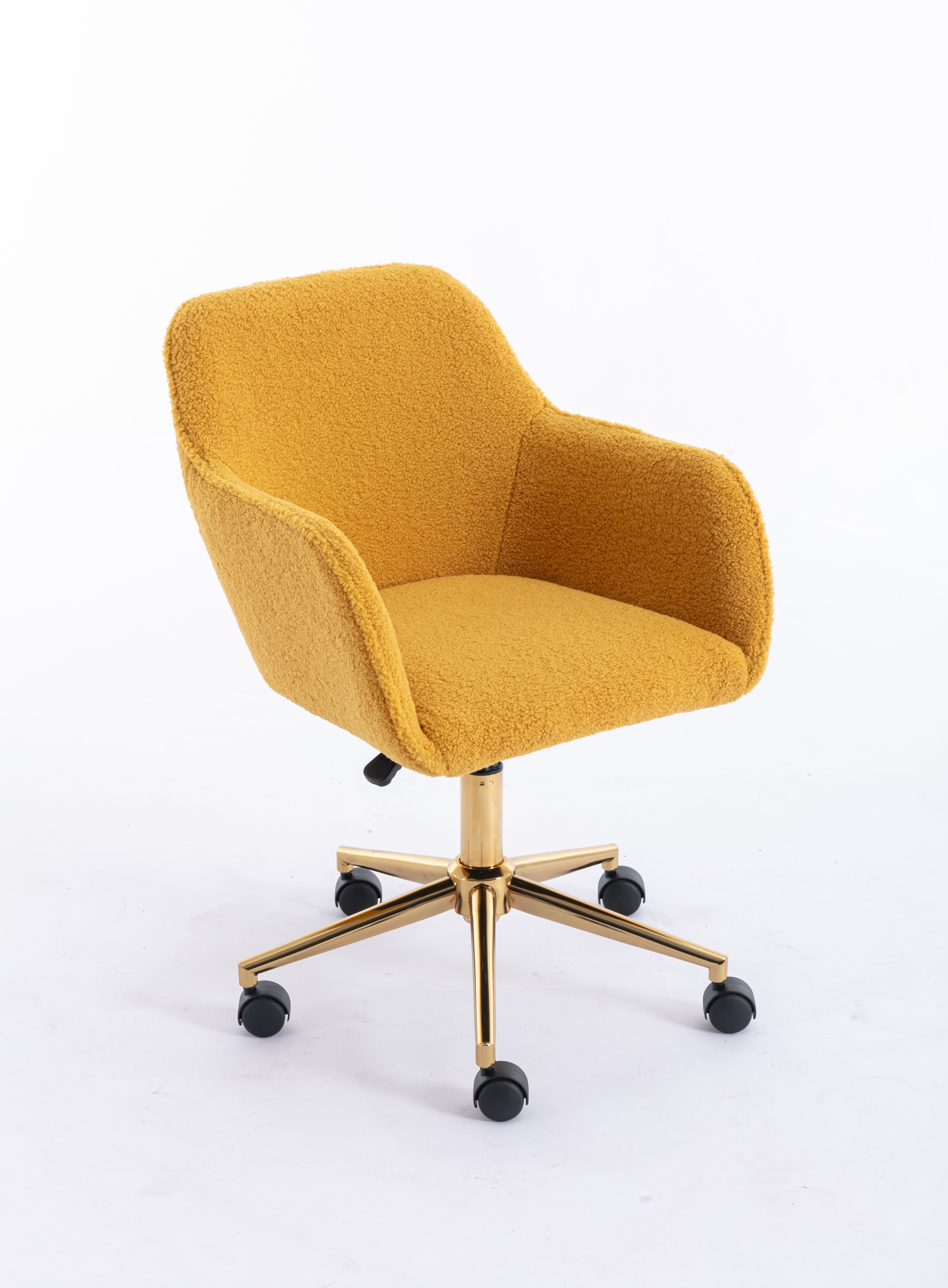Radioso Comfort: Sedia da Ufficio Moderna in Tessuto Teddy Regolabile in Altezza, Girevole a 360 Gradi - Giallo