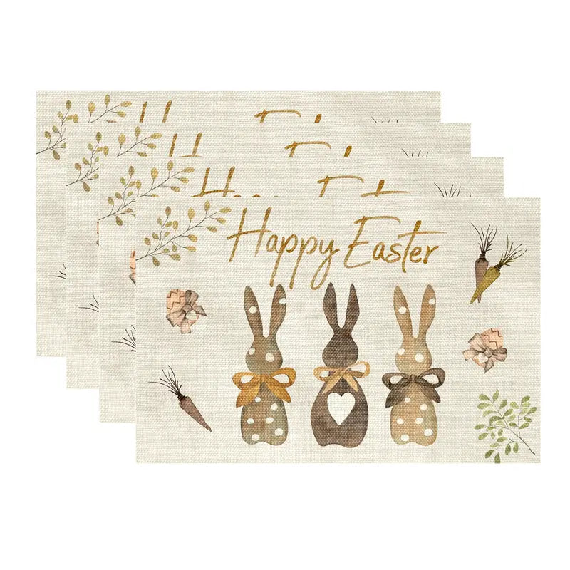 Easter Bunny Linen Table Mat with Rabbit and Egg Print
