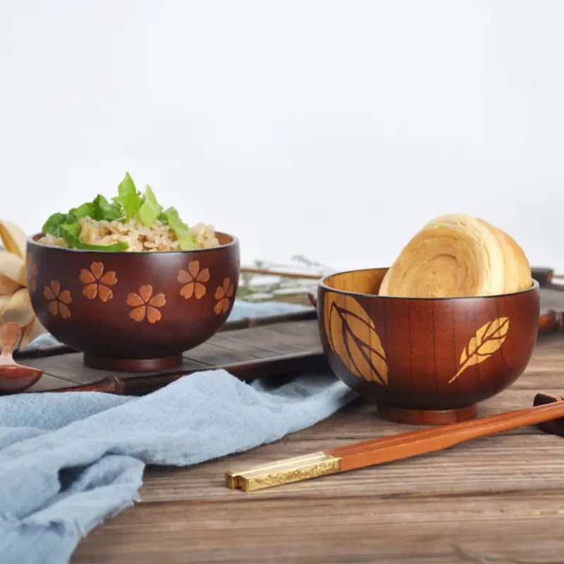 Handmade Wooden Soup Bowl with Spoon and Salt Scoop