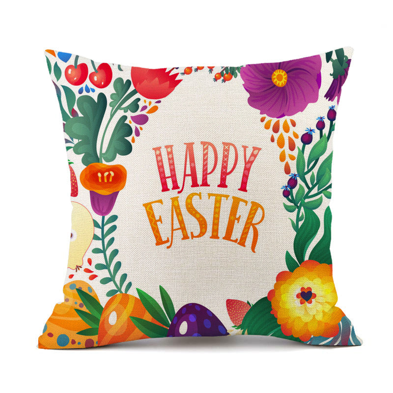 Easter Bunny Egg Cotton Linen Cushion Cover