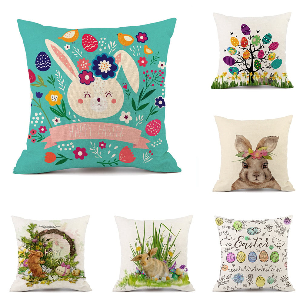 Easter Bunny Egg Cotton Linen Cushion Cover