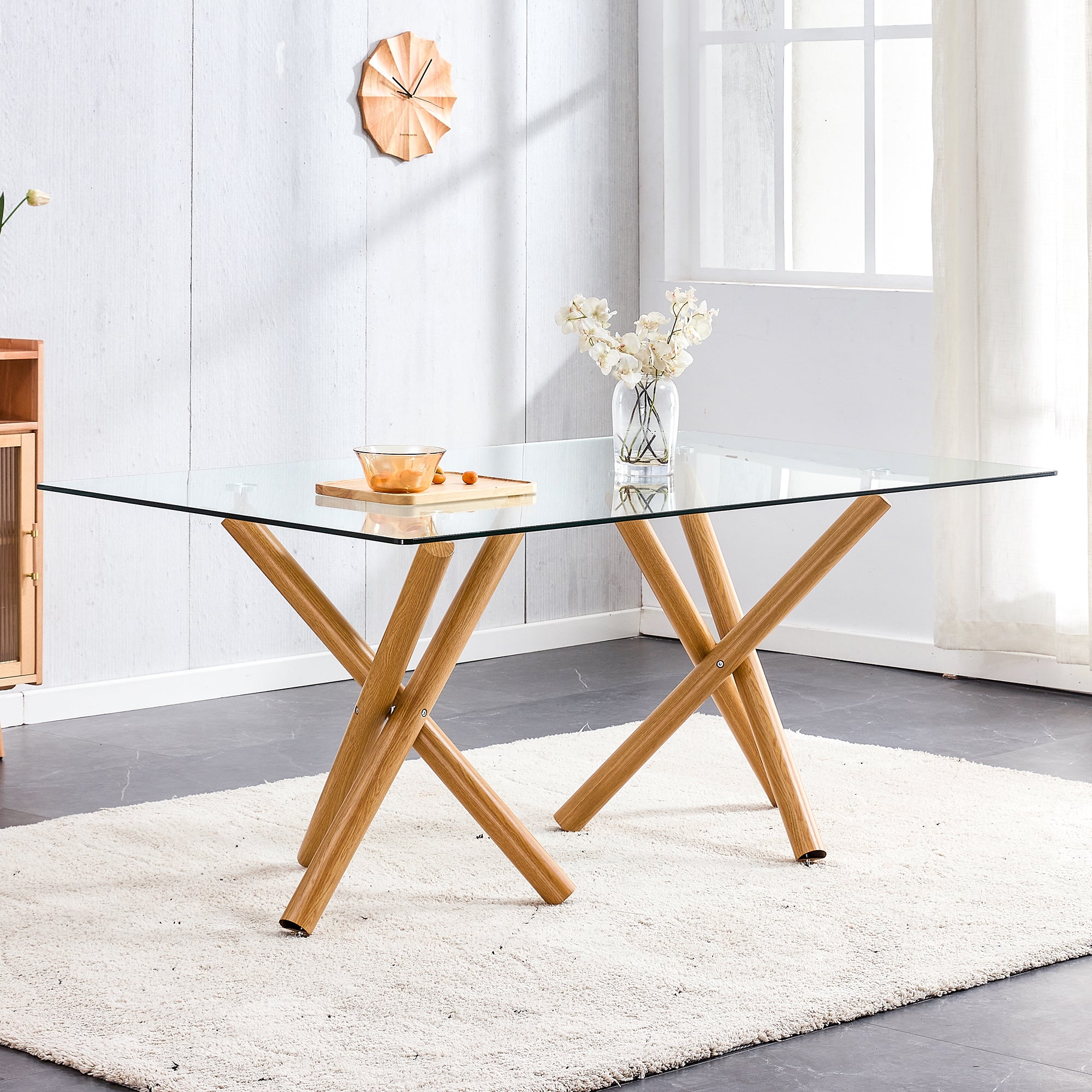 Tavolo da Pranzo in Vetro Rettangolare Moderno e Minimalista per 6-8 Persone