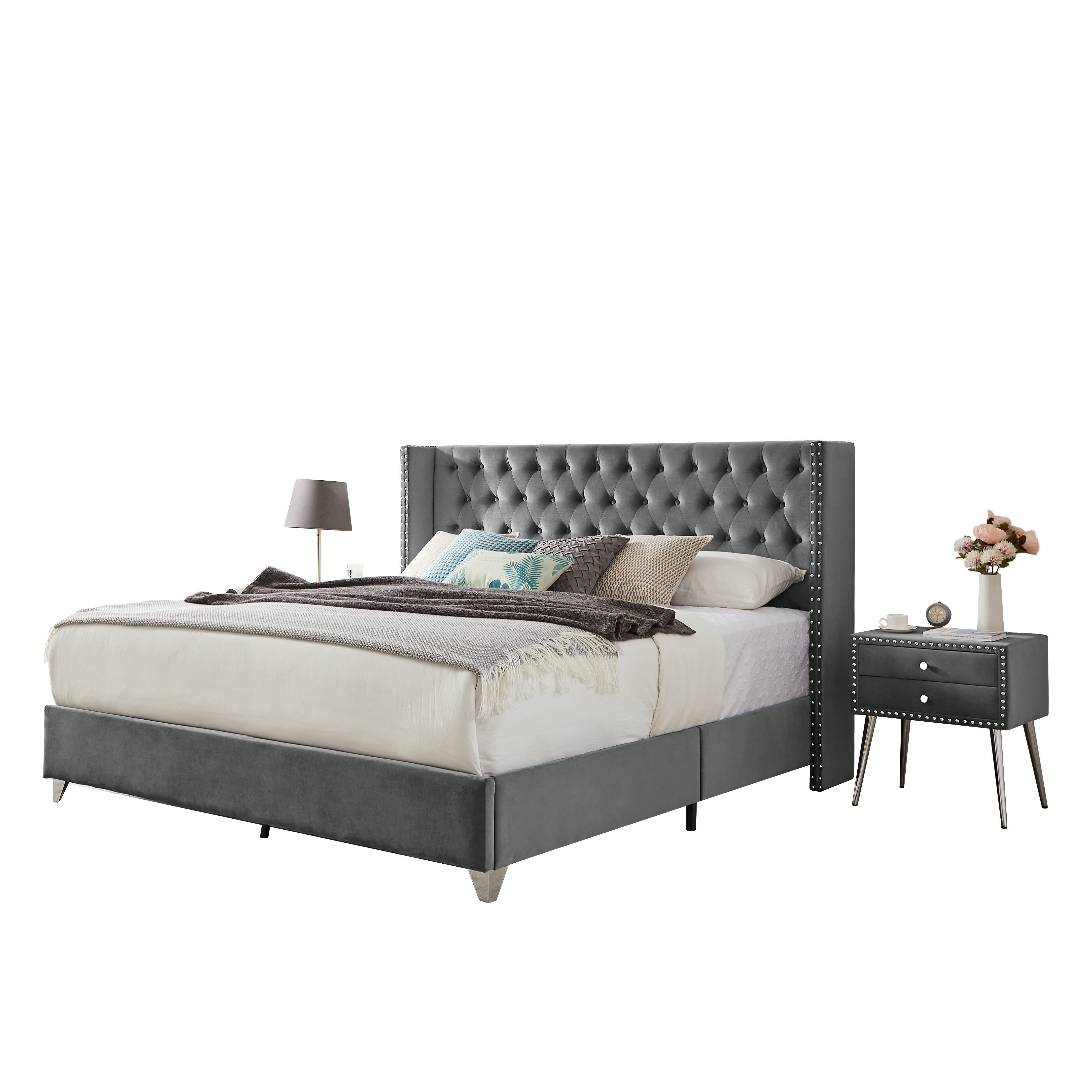 Reale Eleganza: Letto King B100S con Comodino e Testiera Imbottita dal Design Esclusivo