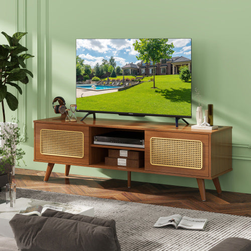 Mobile Porta TV in Rattan Stile Mid-Century - Eleganza e Funzionalità per il Soggiorno