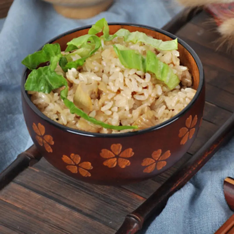 Handmade Wooden Soup Bowl with Spoon and Salt Scoop