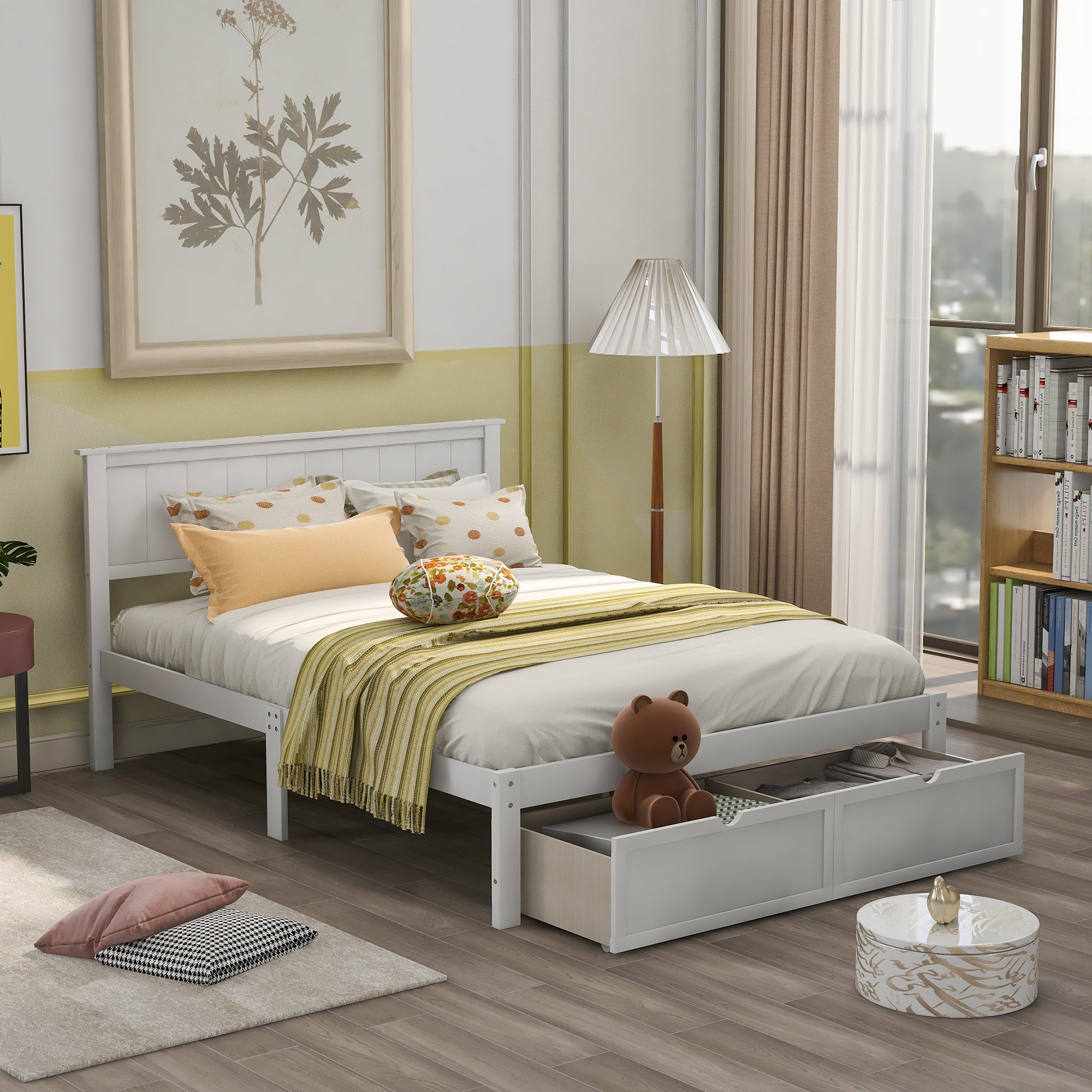 "Sonno di Lusso, Spazio di Archiviazione Illimitato: Il Letto Platform Full Size con Cassetti Integrati!"