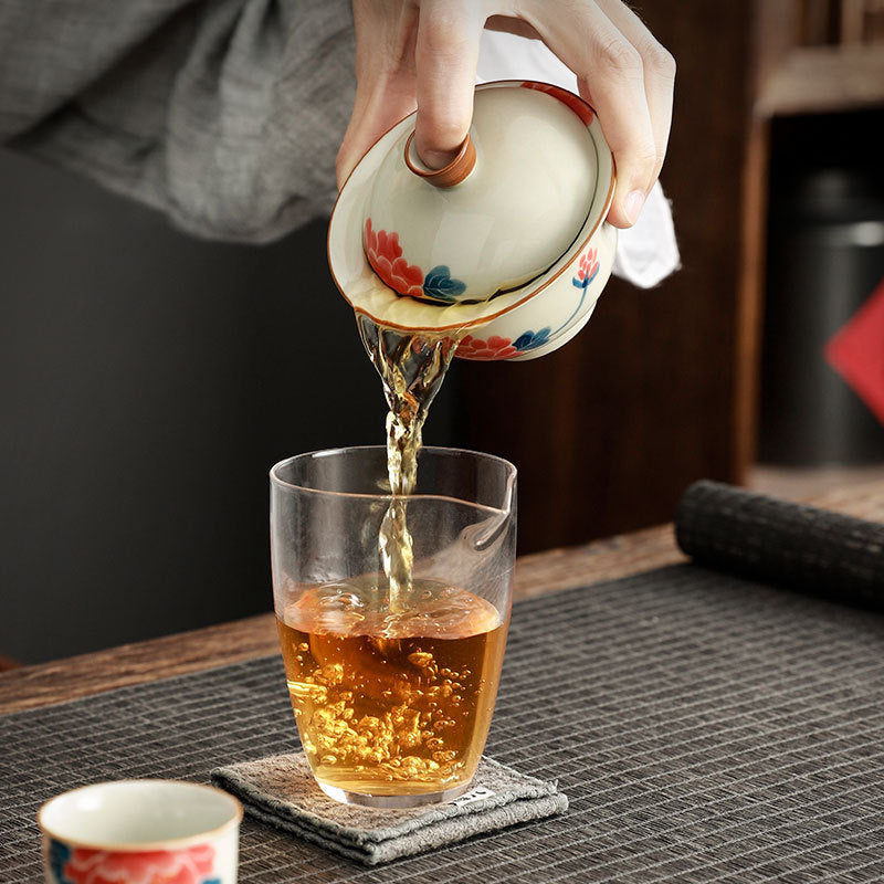 Peonia dipinta a mano Gaiwan per tè in ceramica con coperchio Teaware ciotola da tè