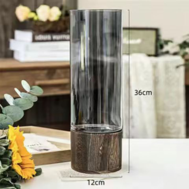 Eleganza Luminosa: Vaso in Vetro di Lusso con Base in Legno - Creatività Incandescente
