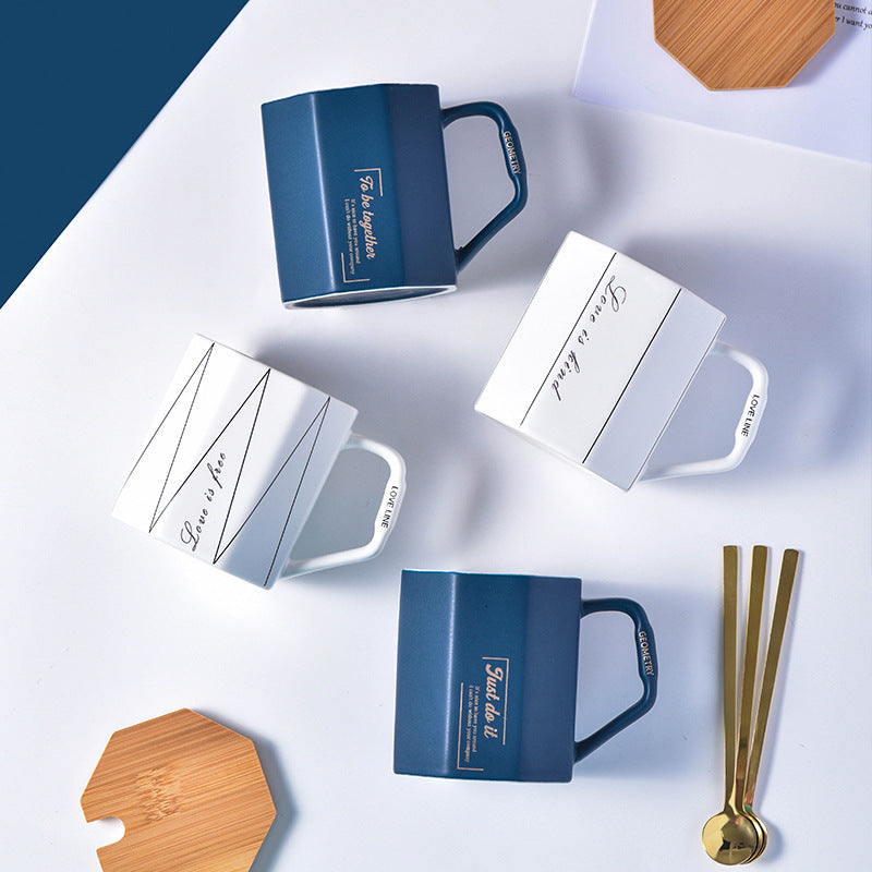 "ArtistryMingle™ - Tazza in Ceramica Nordic Octagonale con Coperchio e Cucchiaio per un'Esperienza Gustativa Unica!"