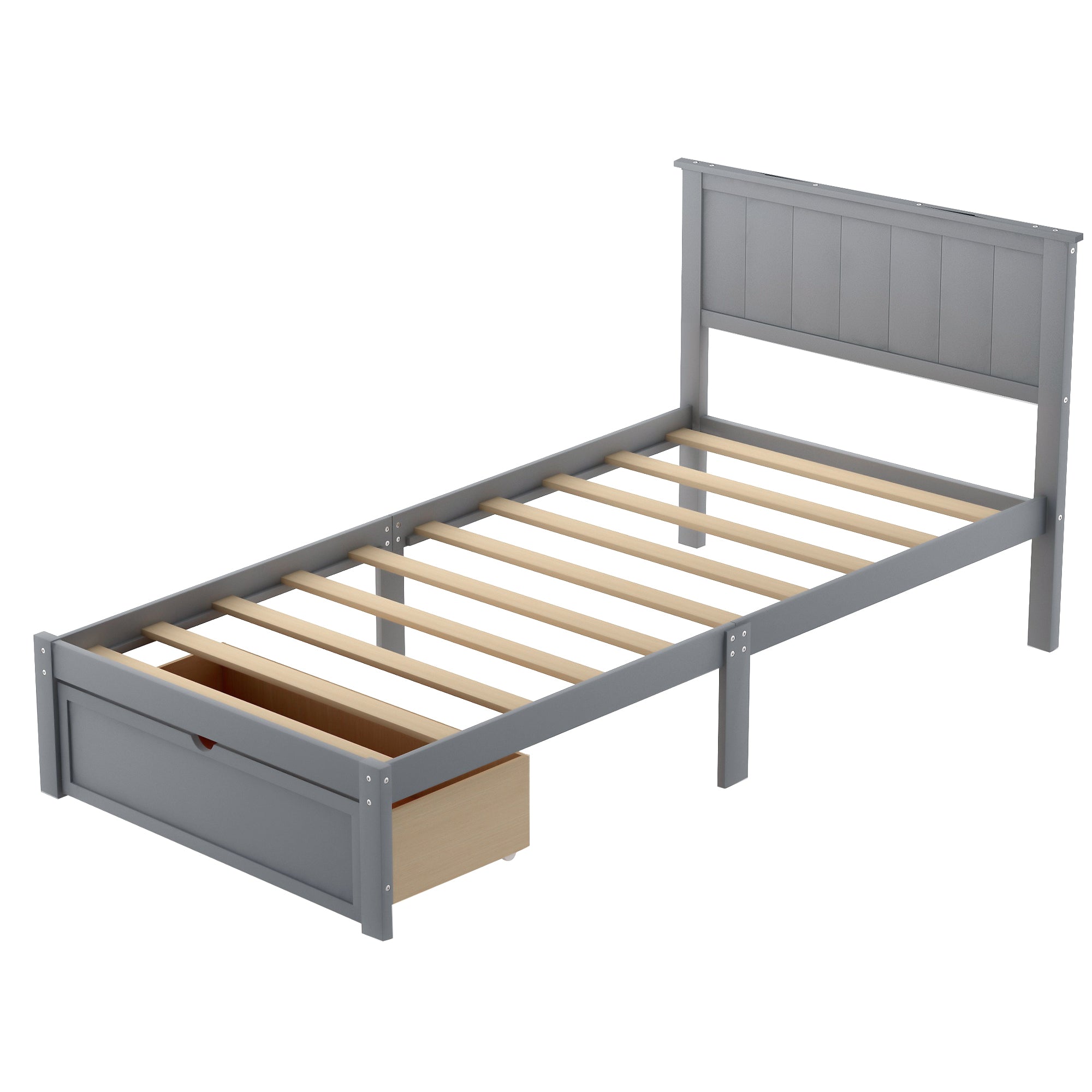 "Semplicità e Funzionalità: Letto Singolo con Cassetto Sottostante Grigio"
