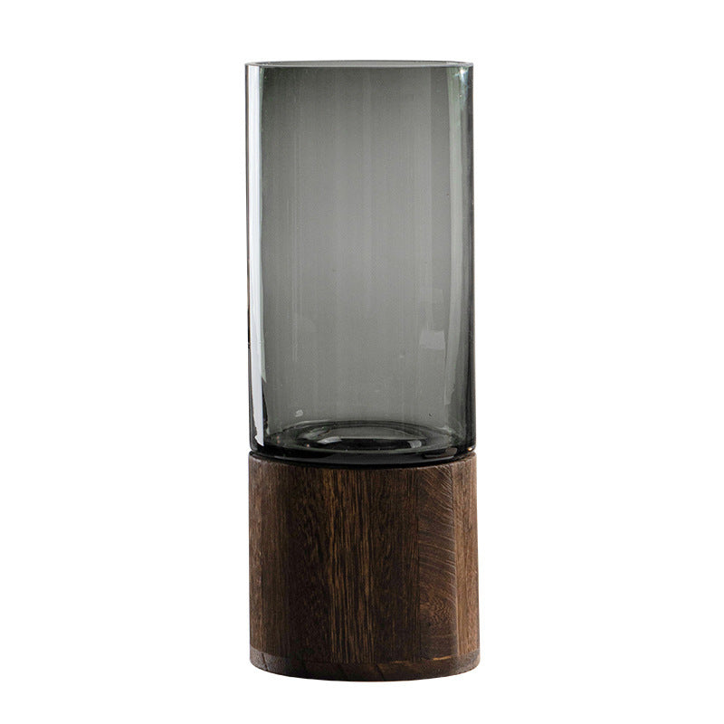 Eleganza Luminosa: Vaso in Vetro di Lusso con Base in Legno - Creatività Incandescente