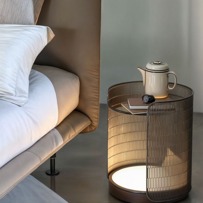 Lampada da Terra con Comodino Integrato - Design Moderno e Funzionale per Camera da Letto e Soggiorno