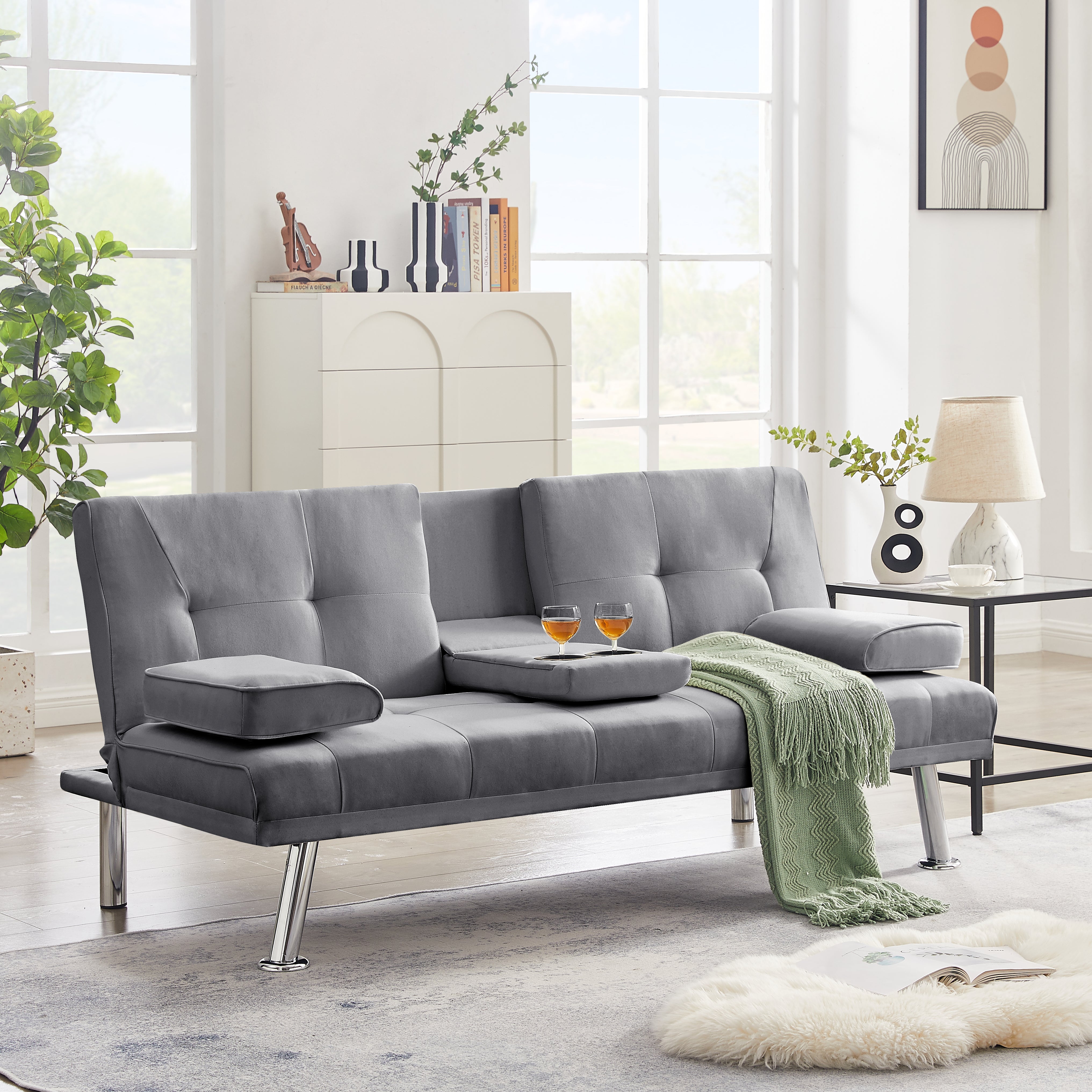 Sofisticato Comfort Convertibile: Divano Letto Futon Pieghevole in Tessuto Lino al 100%