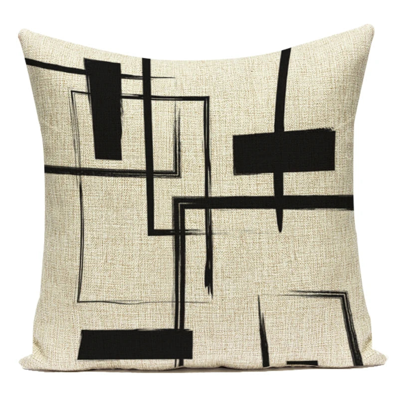 Federa Decorativa a Motivo Geometrico Bianco e Nero - Stile Moderno per Divano, Letto e Auto