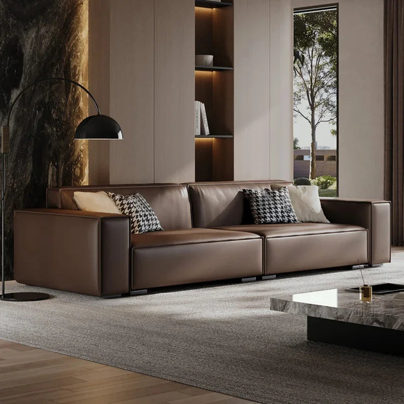 Divano Minimalista in Pelle Tofu Block - Lusso e Comfort per il Tuo Soggiorno