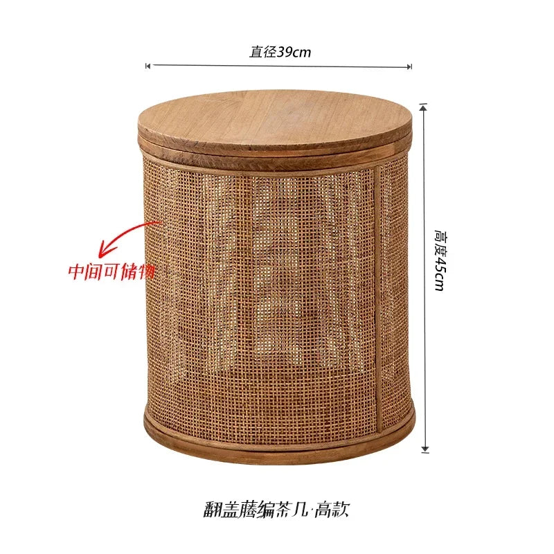 Tavolino Rotondo Giapponese in Rattan - Eleganza e Funzionalità per Ogni Ambiente