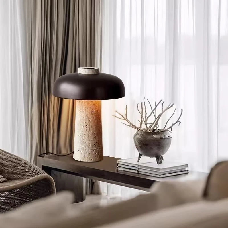 Lampada da Comodino in Travertino Naturale: Design Wabi-Sabi e Luce Calda per la Tua Casa