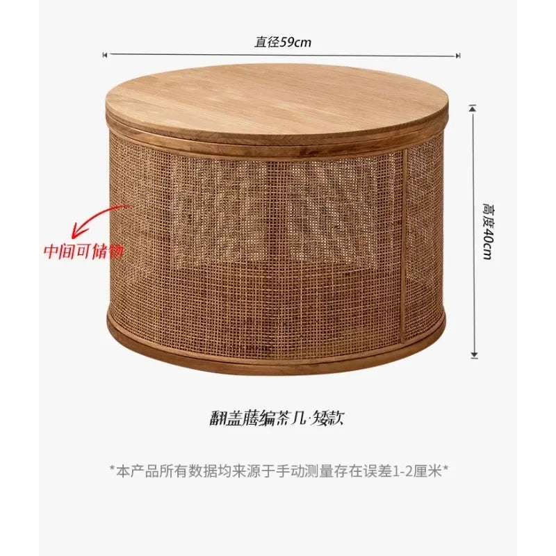 Tavolino Rotondo Giapponese in Rattan - Eleganza e Funzionalità per Ogni Ambiente