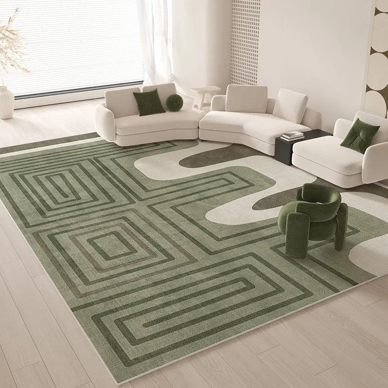 Tappeto Geometrico Verde - Eleganza e Comfort per il Tuo Soggiorno