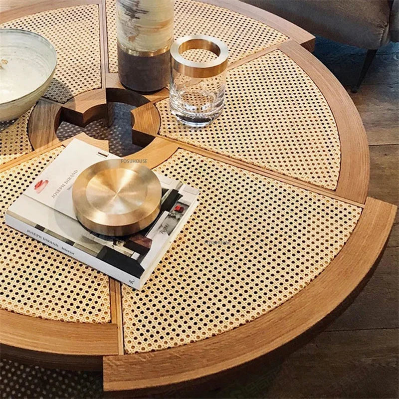 Tavolino da Salotto in Rattan e Legno Massello - Eleganza e Raffinatezza per Ogni Ambiente