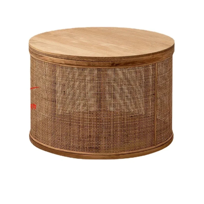 Tavolino Rotondo Giapponese in Rattan - Eleganza e Funzionalità per Ogni Ambiente