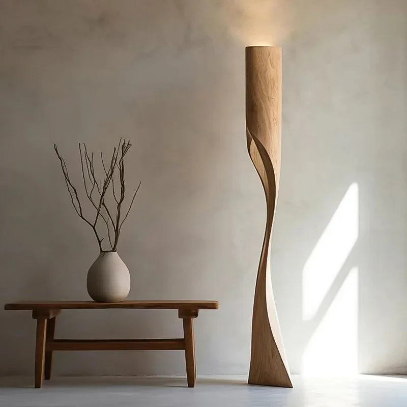 Lampada da Terra Wabi-Sabi in Legno Massello - Eleganza e Raffinatezza per Ogni Ambiente