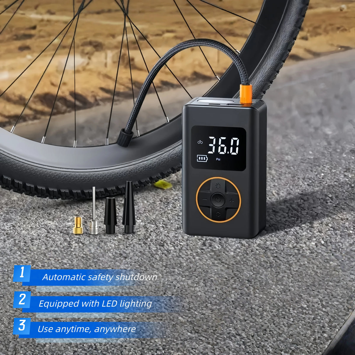 Portable Tire Inflator Air Compressor with Auto Shut-Off, 150Psi Car Tire Pump with Digital Pressure Gauge/Led Light, Rechargeable Lithium Battery, Suitable for Car Tires, Motorcycles, Balls, and Sports Equipment