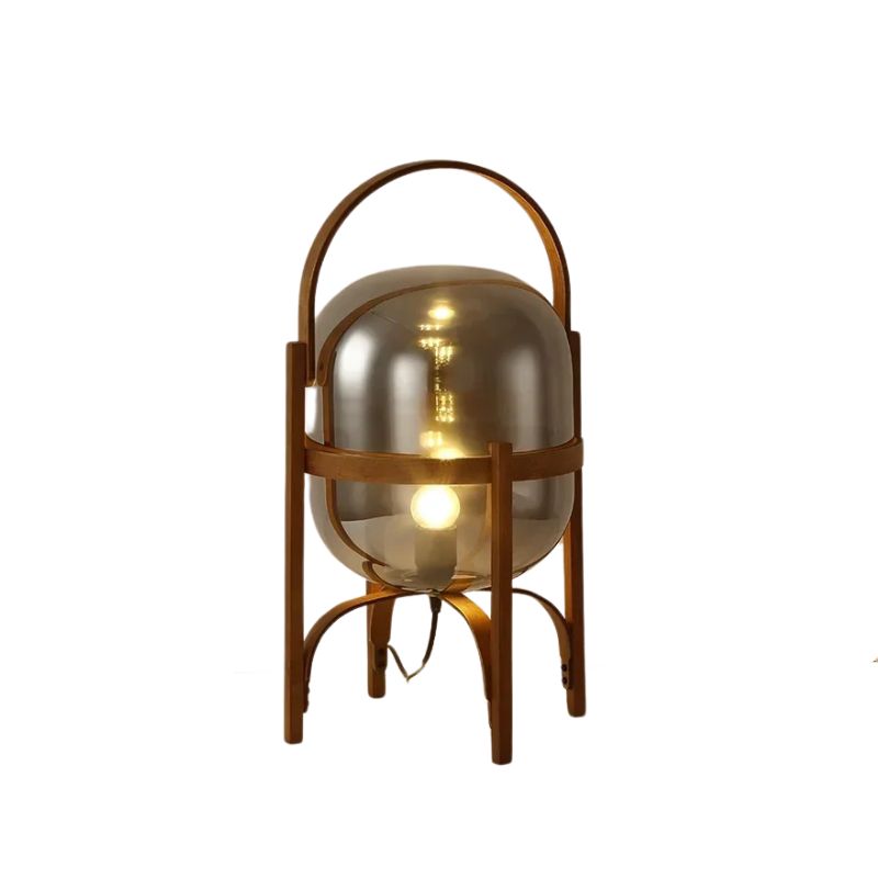 Lampada da Terra Nordica in Vetro e Legno - Eleganza e Stile Wabi-Sabi per Ogni Ambiente
