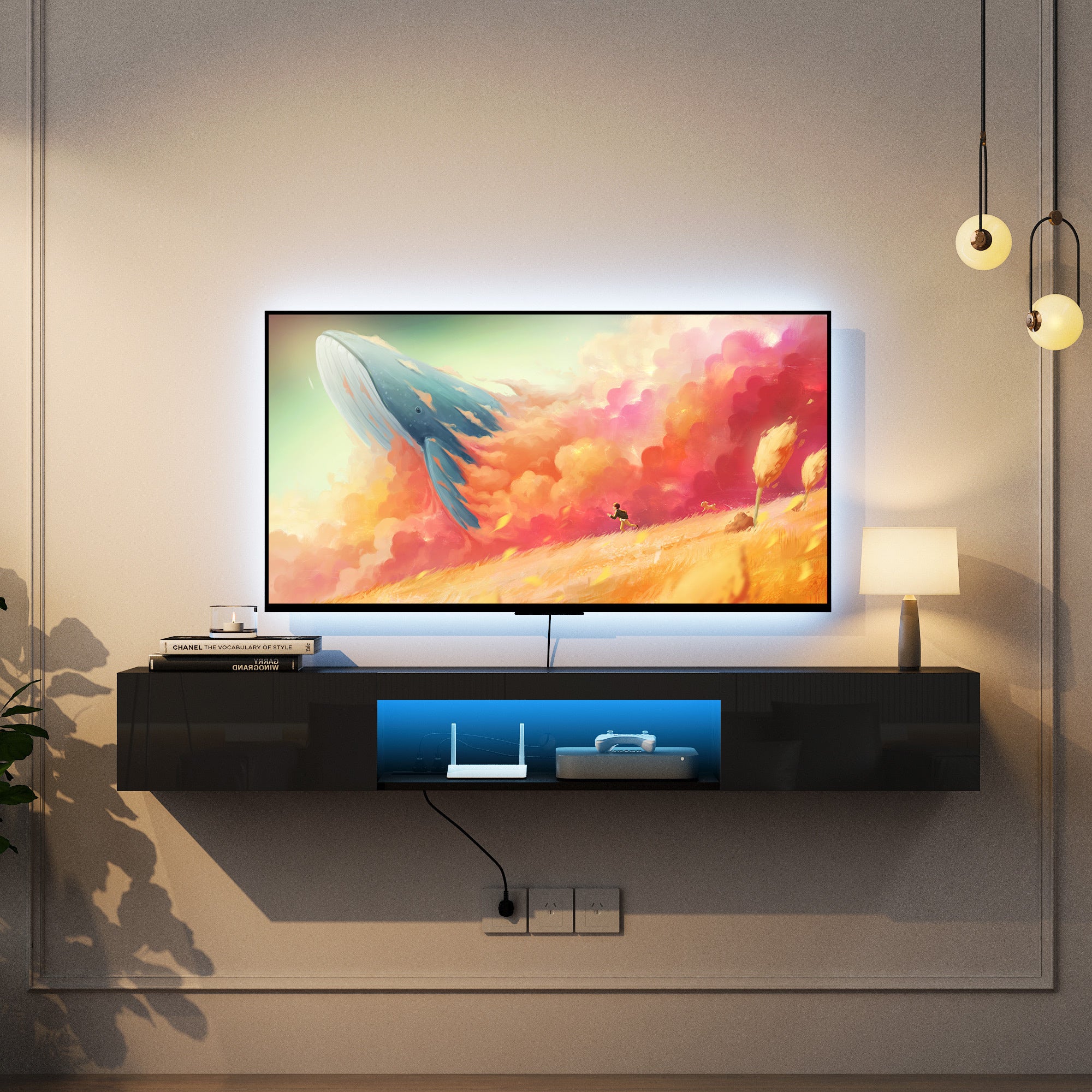 Mobile TV Galleggiante con Luci LED - Design Futurista e Funzionale