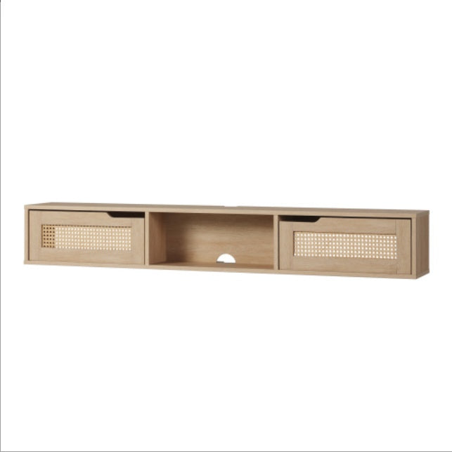 Mobile Porta TV Moderno con Ante in Rattan - Eleganza Fluttuante per Televisori fino a 65 Pollici