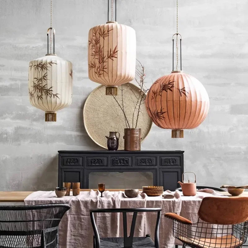 Lampada Lanterna in Tessuto Asiatico - Eleganza Retrò per Ogni Ambiente