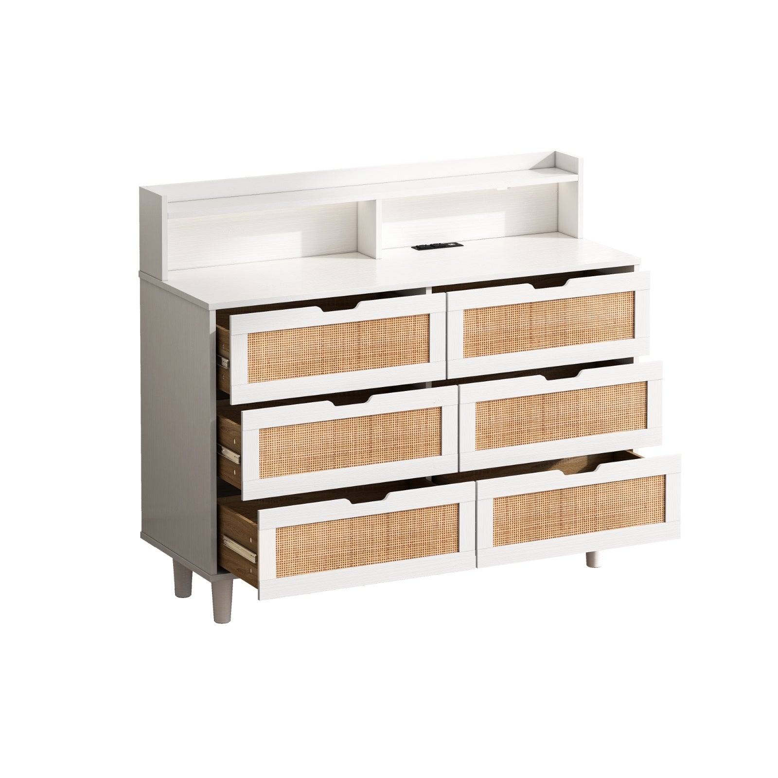 Armadio Portaoggetti in Rattano con Presa LED - Eleganza Naturale e Funzionalità