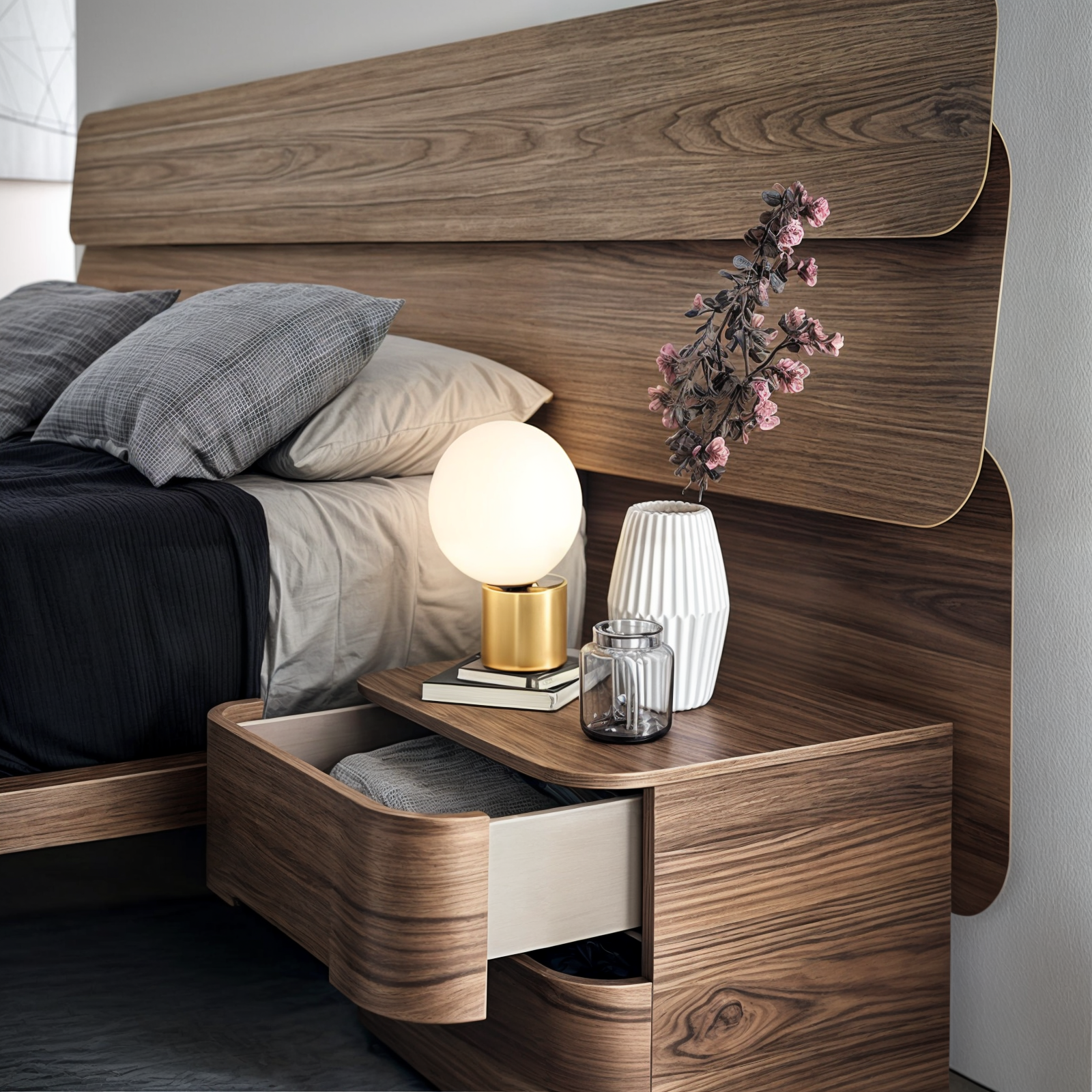 Lampada da Comodino in Vetro e Metallo, Stile Nordico