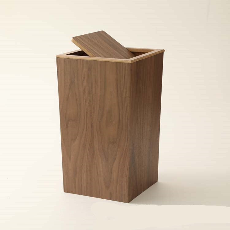 Eleganza Funzionale: Cestino con Coperchio a Scatto in Legno