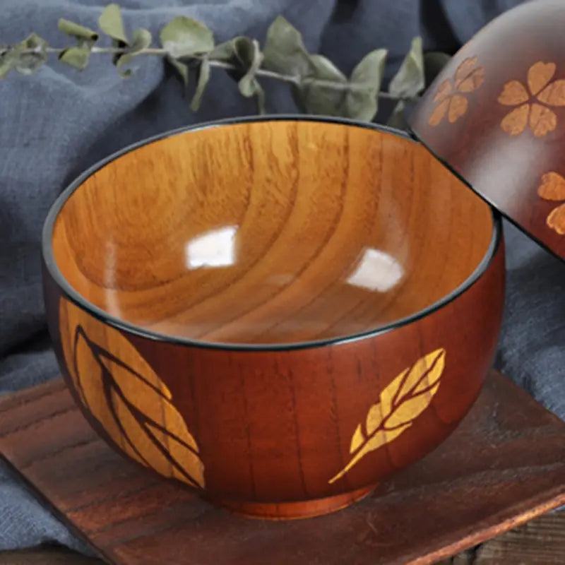 Handmade Wooden Soup Bowl with Spoon and Salt Scoop