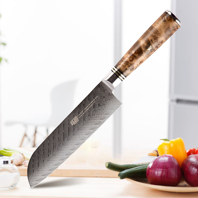 "Damascus Mastery™ - Coltello Santoku da 7 pollici con Motivo a Spina di Pesce"