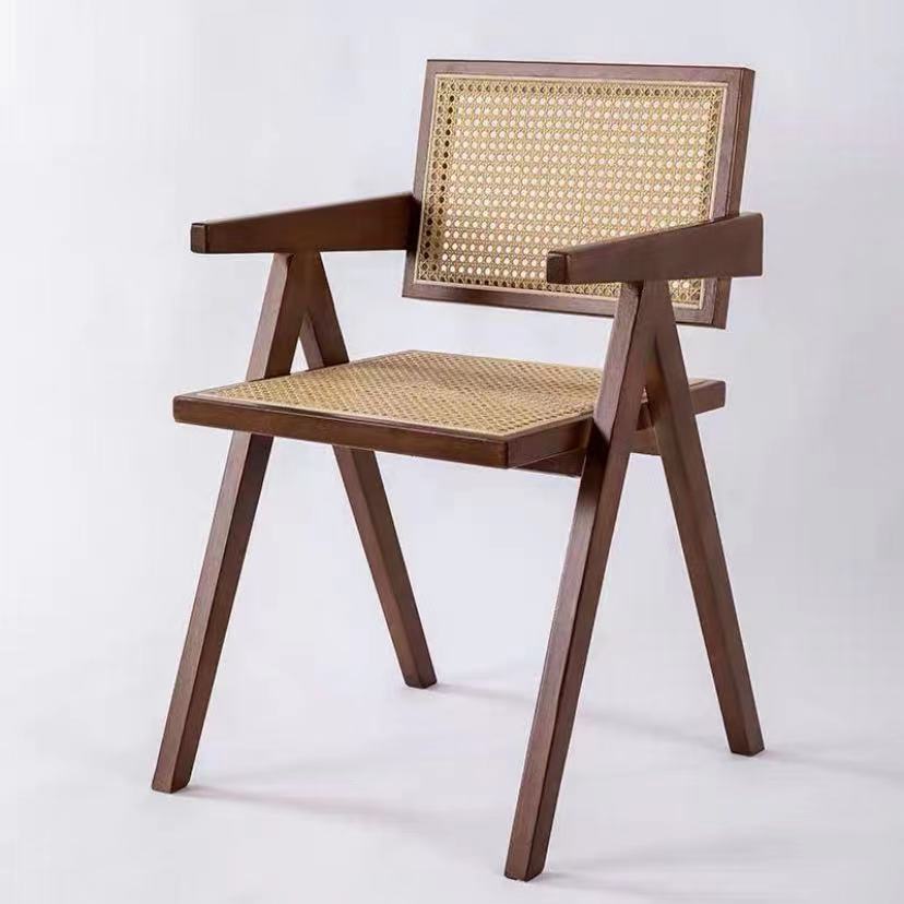 Sedia in Legno Massello e Rattan Stile Nordic per Balcone e Casa