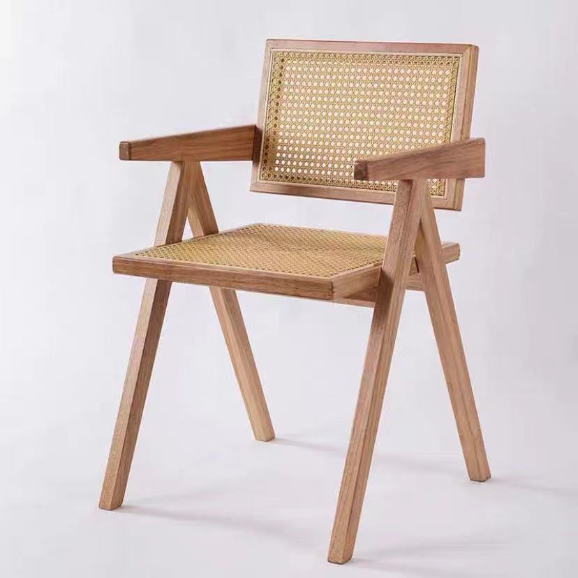 Sedia in Legno Massello e Rattan Stile Nordic per Balcone e Casa