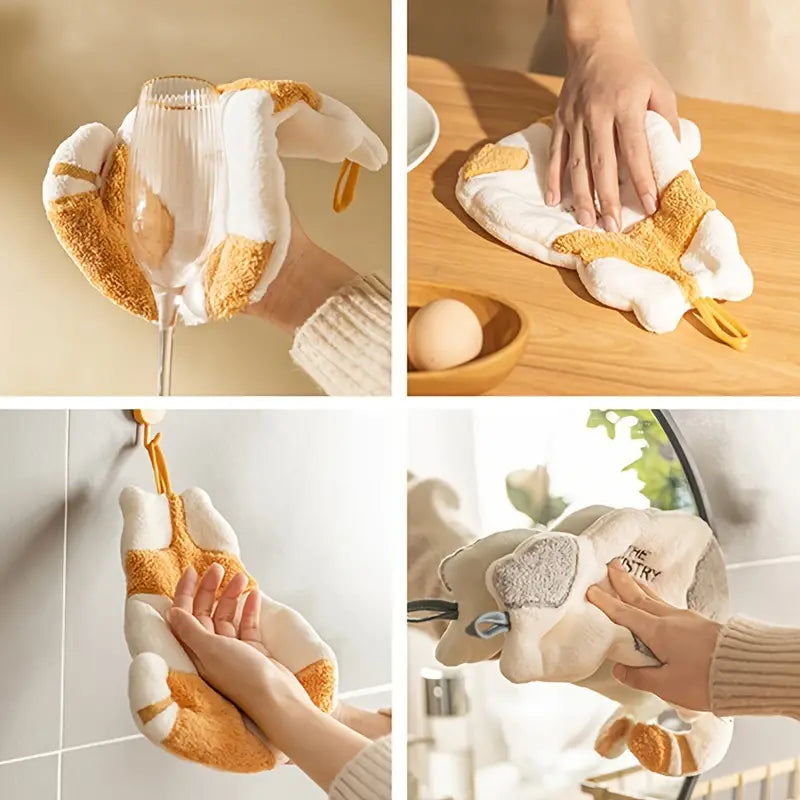 Cute Cat Coral Fleece Hand Towel for Kids (1 Piece)