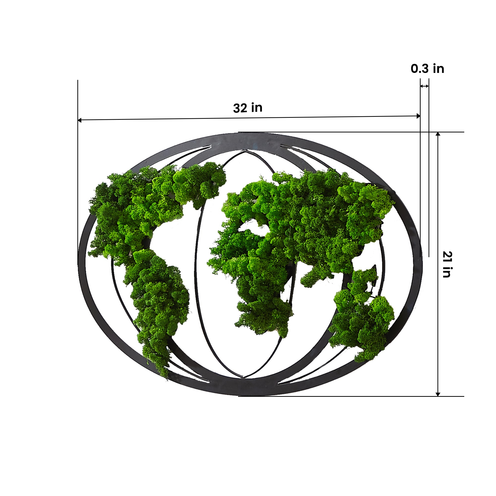 Mappa del Mondo di Muschio - Decorazione Murale in Metallo