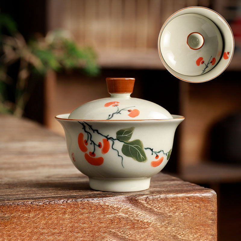 Peonia dipinta a mano Gaiwan per tè in ceramica con coperchio Teaware ciotola da tè