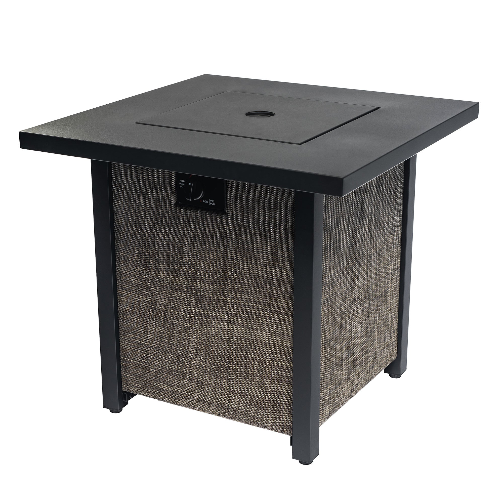Tabletop Flames: Tavolo Quadrato da 40000BTU con Lato in Textilene e Accenti in Acciaio